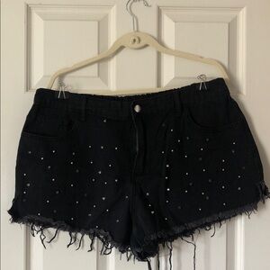 SHEIN Black Frayed Jean Shorts with Studs